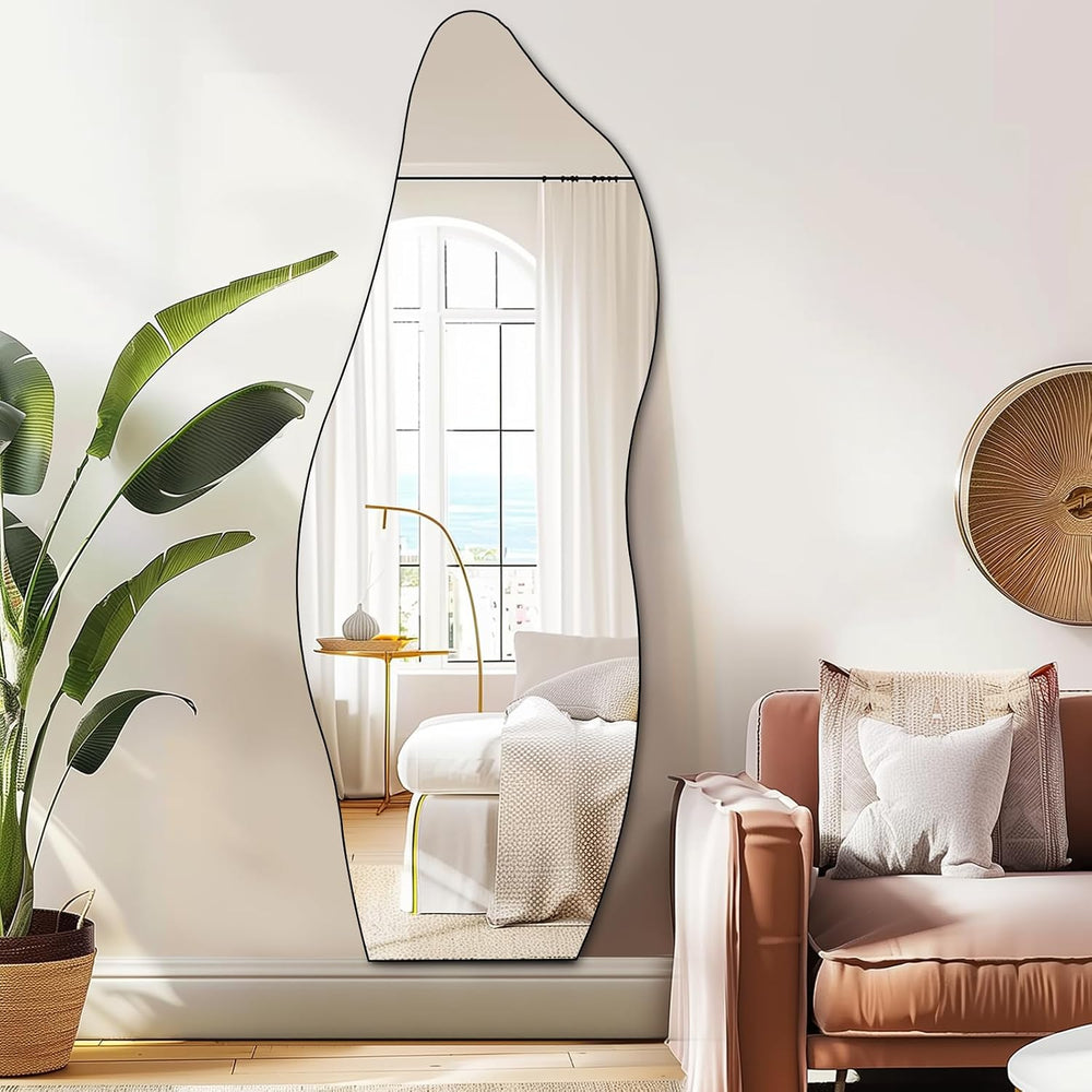 QDSSDECO Full Length Mirror 63"x24" Irregular Wall Mirror Wave Fram...