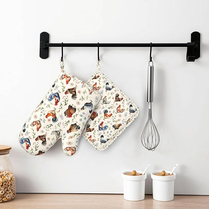 Cute Chicken Oven Mitts and Pot Holders Set, Heat Resistant & Non-Slip Silicone - Image 7