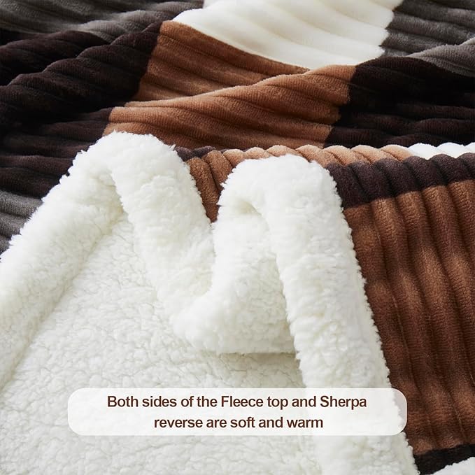PU MEI Sherpa Blanket Full/Queen Plaid Thick Bed Blanket, 90”*80” Super Soft - Image 4
