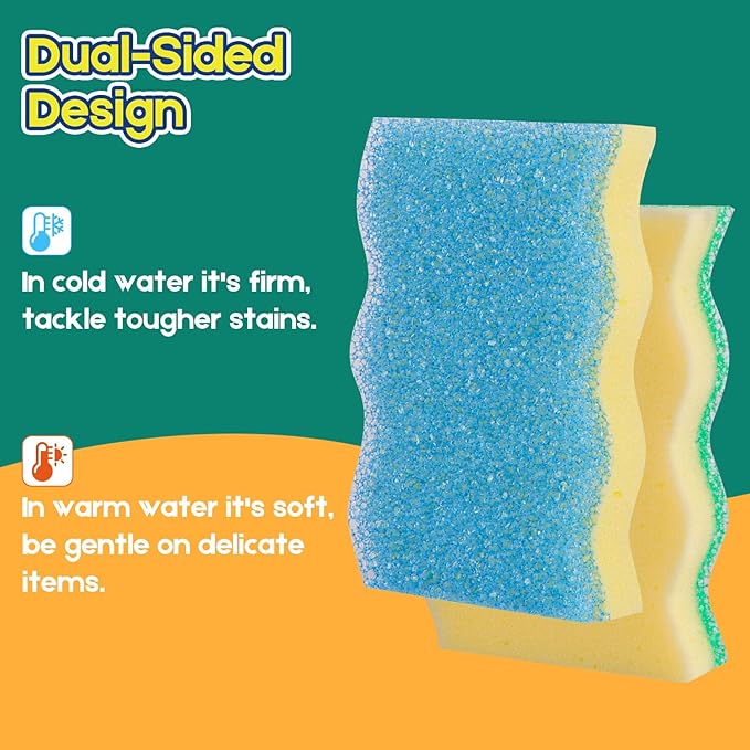 LAUNDRYLUX Scrub Sponge, 8 Pack Dual-Sided Temperature-Responsive Scrubber - Image 2