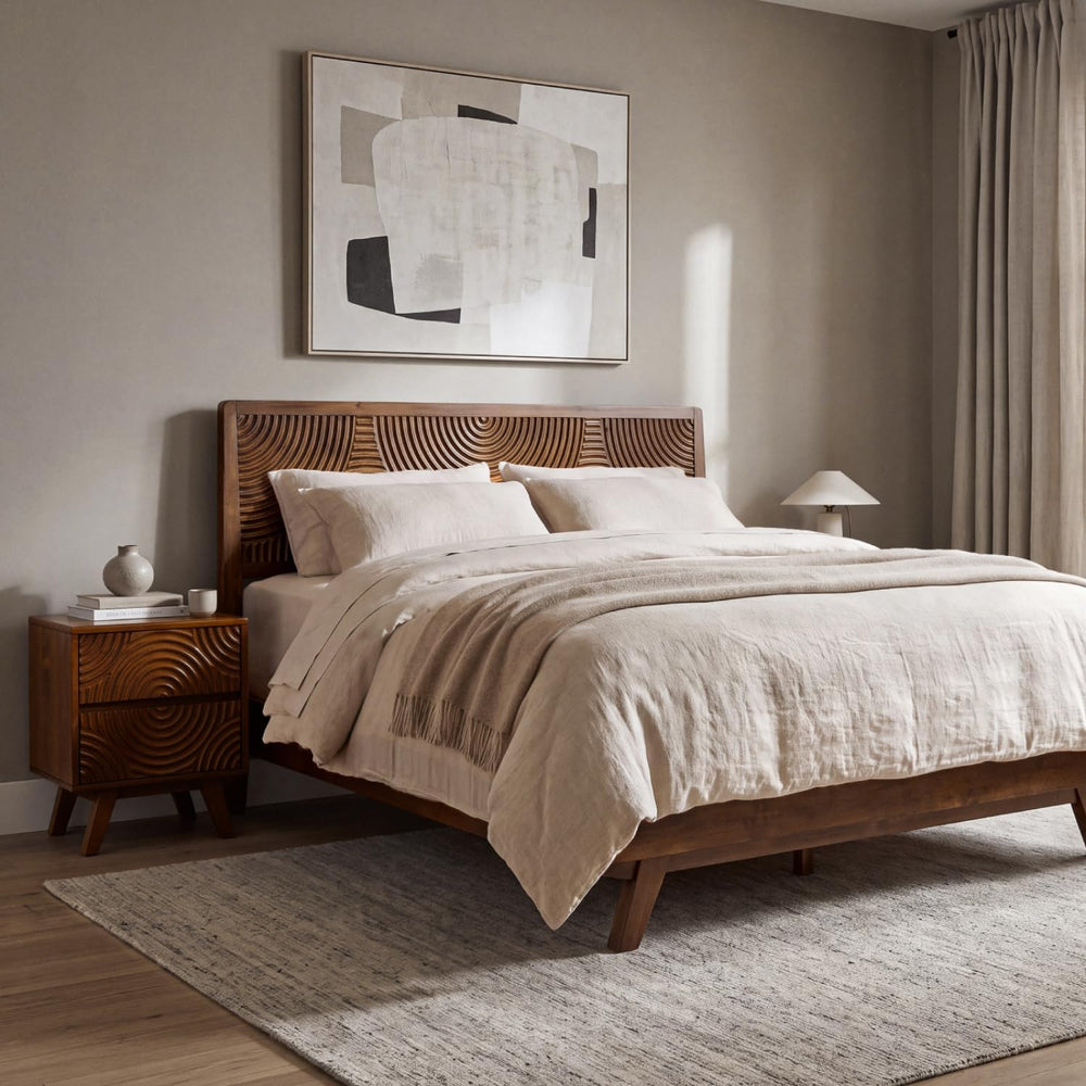 Acacia Harmony King Solid Wood Platform Bed Frame, No Box Spring, Walnut
