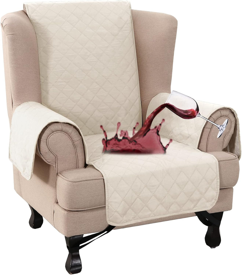 Turquoize 100% Waterproof Wing Chair Cover Wing Armchair Slipcovers, Ivory