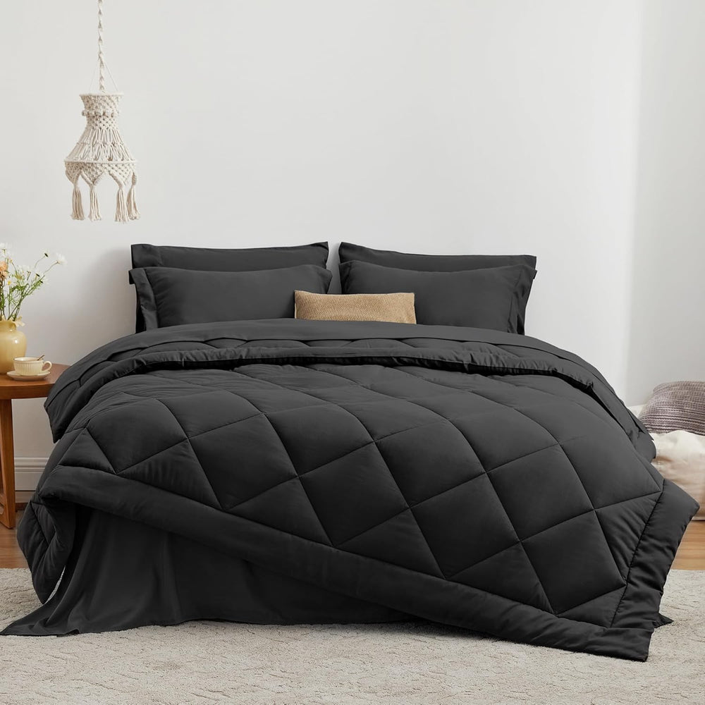 Love's cabin Full Comforter Set Black, 7 Pieces Full Bed in a Bag, All Se...