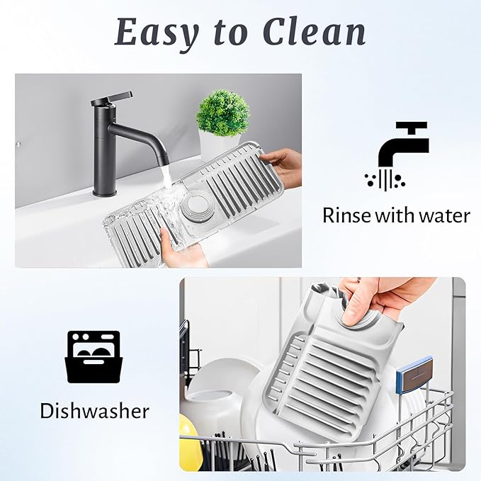 PoYang 14.6 inch Faucet Mat for Kitchen Sink Splash Guard, 7° Slope Silicone - Image 9