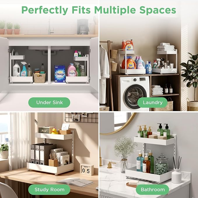 Under Sink Organizer Bathroom Kitchen: 2 Pack 2 Tier Metal Under Cabinet Storage - Image 5