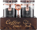 Glass Coffee Canister Set with Torched Wood Shelf, 2 Pack 45oz Airtight Storage by Unknown