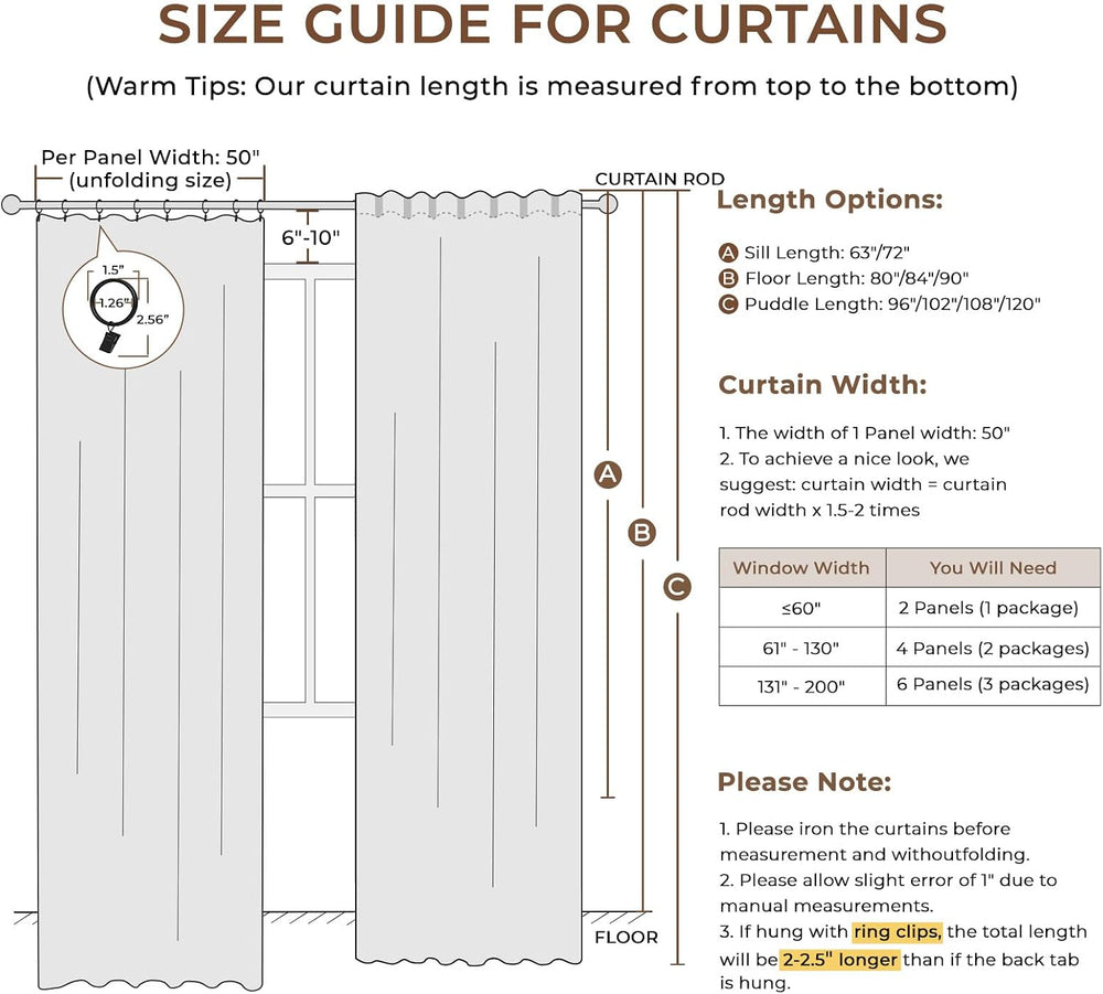 INOVADAY 100% Black Out Curtains 96 Inch Long Blackout Curtains for Bedroom