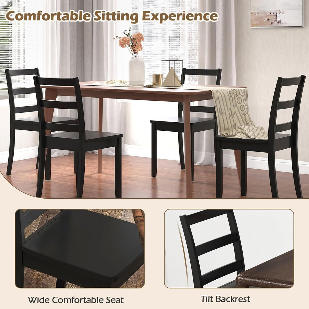 COSTWAY Dining Chairs Set of 2, Mid-Century Modern Wooden Chairs, Black