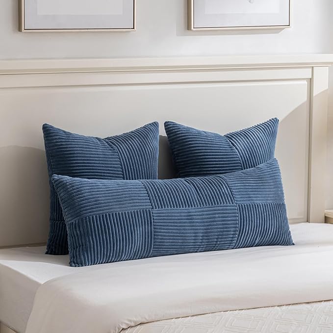 Fancy Homi Set of 2 Dusty Blue Boho Long Lumbar Body Decorative Throw Pillow - Image 2