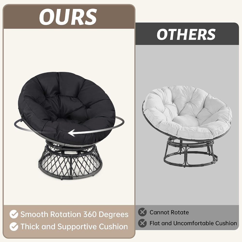 KROFEM 40" Ergonomic Wicker Papasan Chair, Grey Frame with Black Cushion