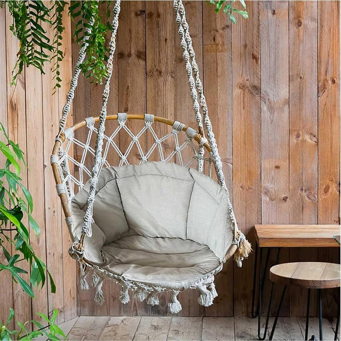 Hammock Chair Cushion, Hanging Basket Egg Chair Cushion Round Seat Thick Nest Back Pillow for Patio Garden Swing Seat Pads (Beige)