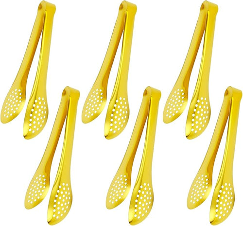 6 PCS Gold Serving Tongs for Party 7 Inch Stainless Steel Serving Utensils for by IAXSEE