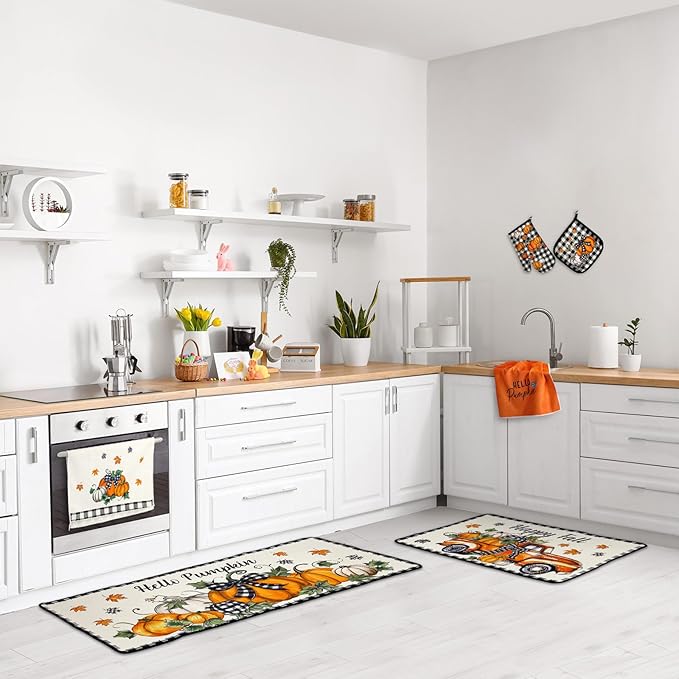 Fanfanwin 10 Pcs Thanksgiving Kitchen Decor Set Kitchen Towels Pot Holders Oven - Image 2