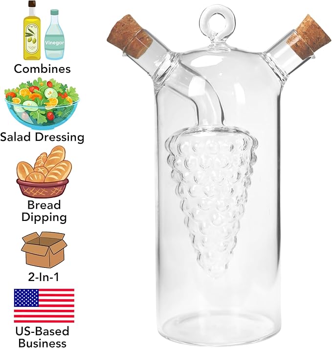 Iconikal 2-in-1 Glass Oil & Vinegar Salad Dressing Cruet Bottle Pourer - Image 3