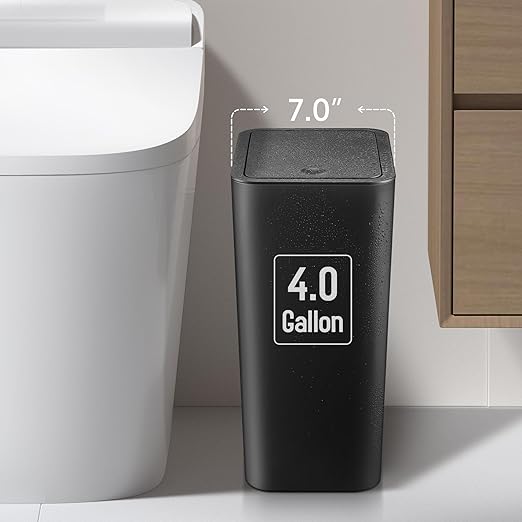 TIPGO Bathroom Trash Can with Lid, 4 Gallon / 15 Liter Small Garbage Can - Image 3