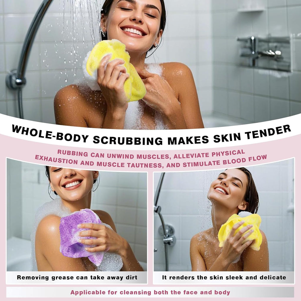 African Net Sponge Exfoliating Washcloths 6 Pack - Double Sided Bath Scrub Cloths for Deep Cleaning Face & Body - Revitalize Skin - All Skin Types (Yellow, Pink, Purple)