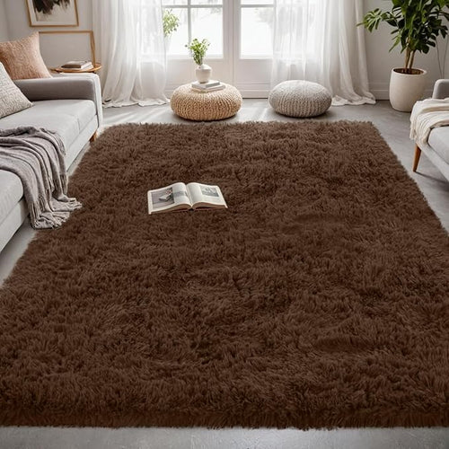 4x6 Area Rugs for Living Room Rug: Soft Fluffy Shag Brown Rugs for Bedroom - Image 2