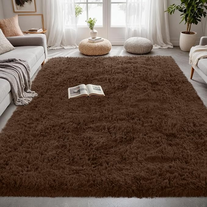 5x7 Area Rugs for Living Room Rug: Soft Fluffy Shag Brown Rugs for Bedroom - Image 4