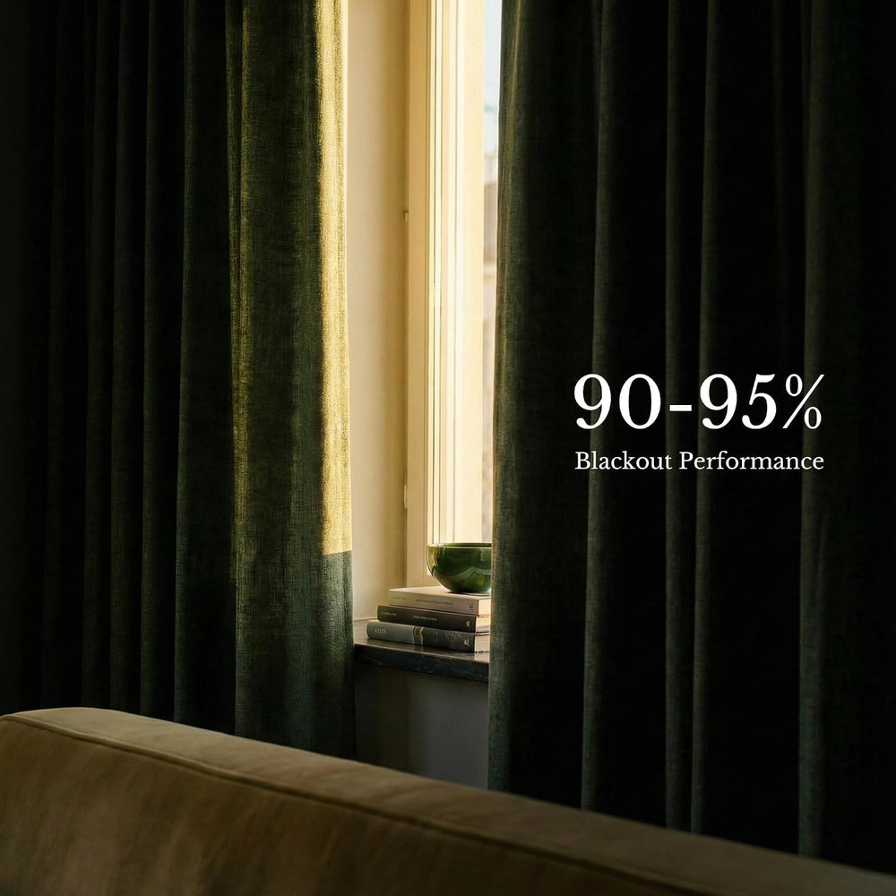 NICETOWN Vintage Olive Dark Green Pinch Pleated Linen Curtains 90 inch Long