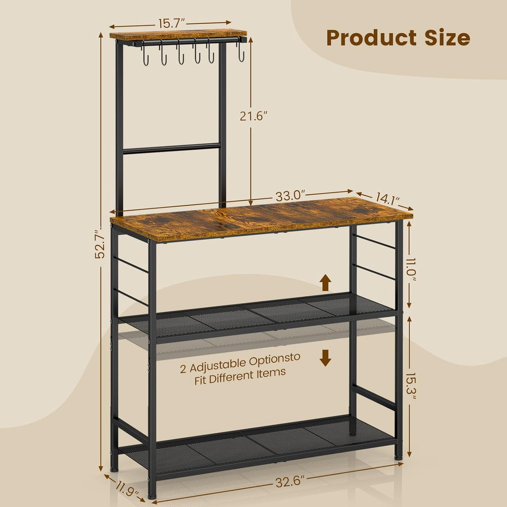 3IngSeagulls Bakers Rack with Storage, Kitchen Microwave Stand with Adjustabl...