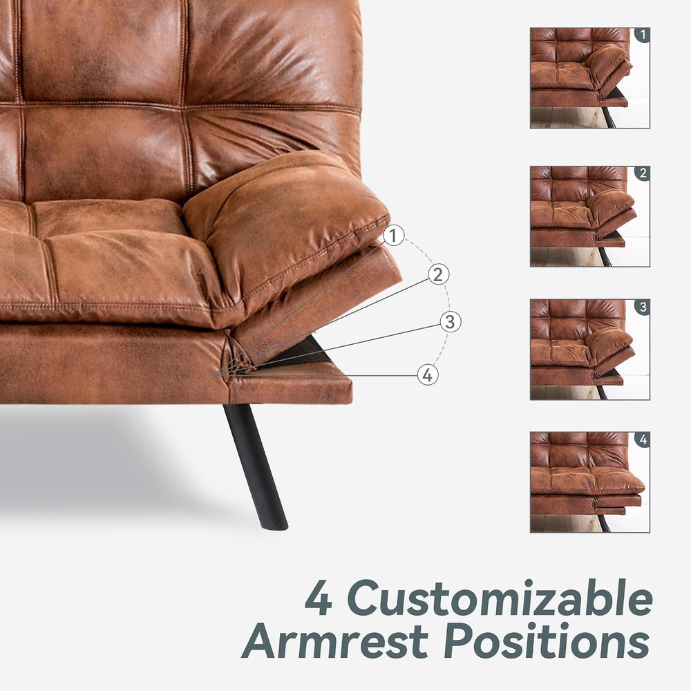 Futon Sofa Bed Convertible Couch, Brown Faux Leather Sofa Bed