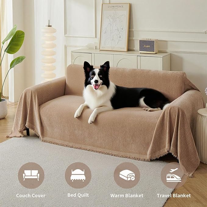 Couch Cover for Dogs, Boho Sofa Covers for 3 Cushion Couch, Chenille Sofa - Image 4