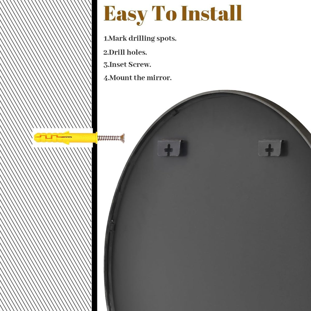 VooBang Large Black Round Bathroom Mirror 48" with Thin Metal Frame