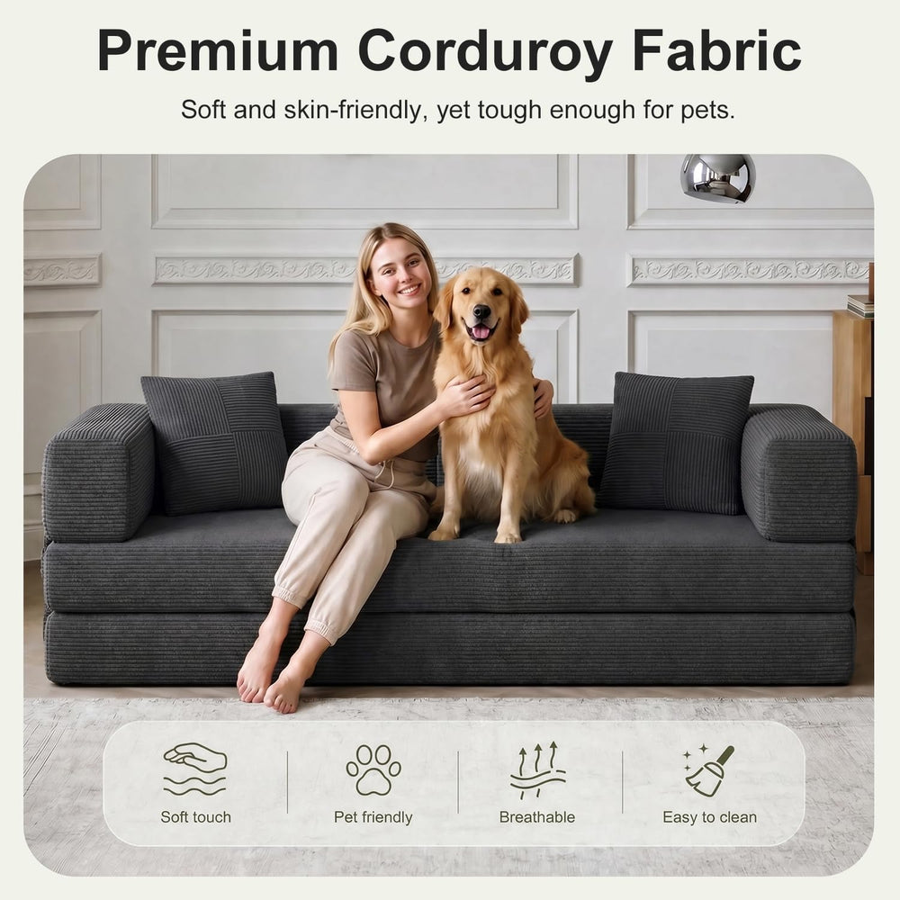79.5" Convertible Futon Sofa Bed, Boneless Couch for Living Room