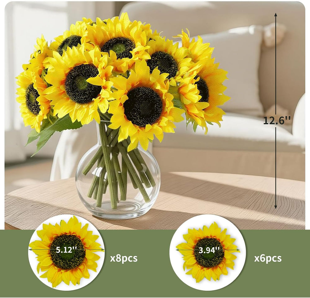 14Pcs Realistic Silk Sunflowers Artificial Flowers,12.6''Fake Sunflow...