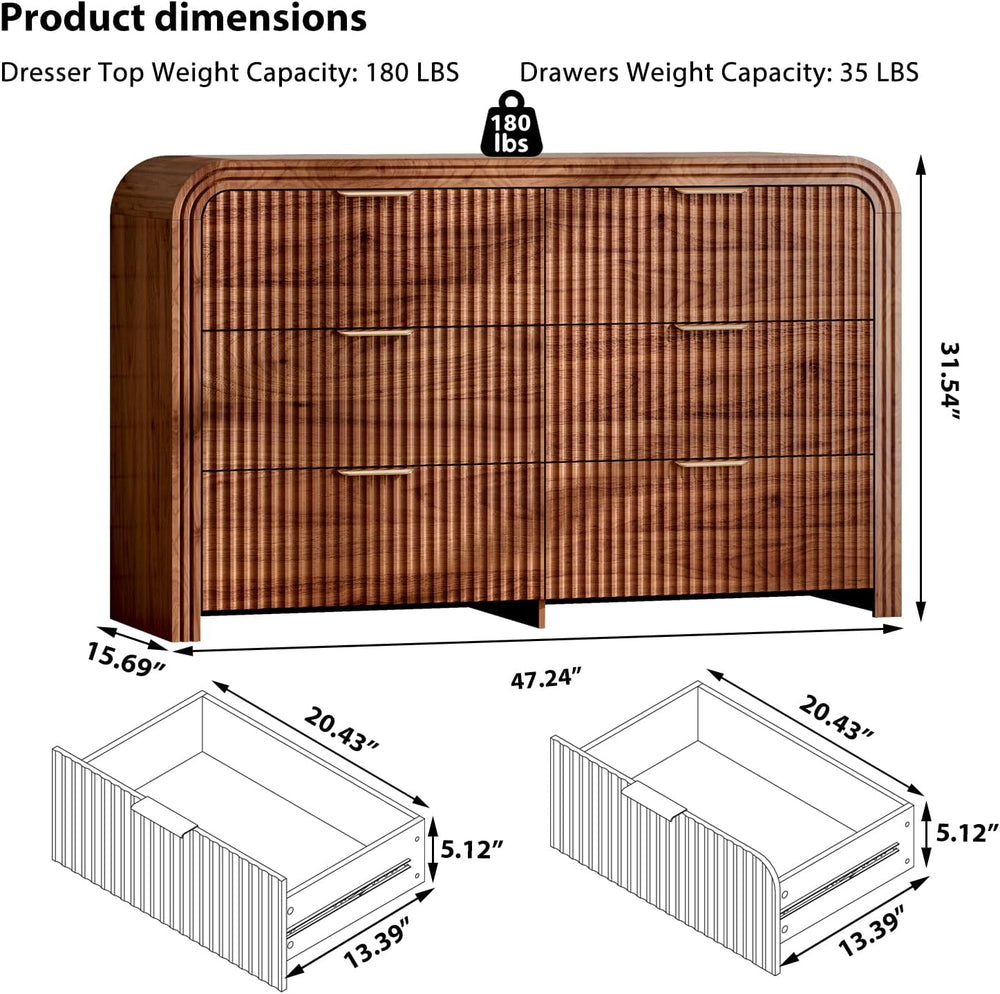 Ieejdn 47.24" Modern Chest of Drawer, 6 Deep Drawers,Clothes Organizer,L...
