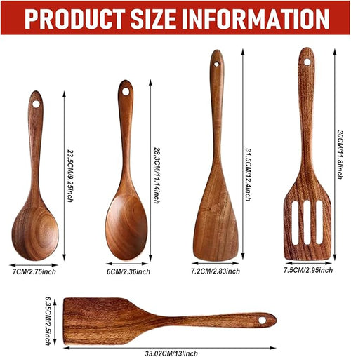 5 PCS Wooden Cooking Utensils Set, Kitchen Utensils Set, Wooden Spoons - Image 2