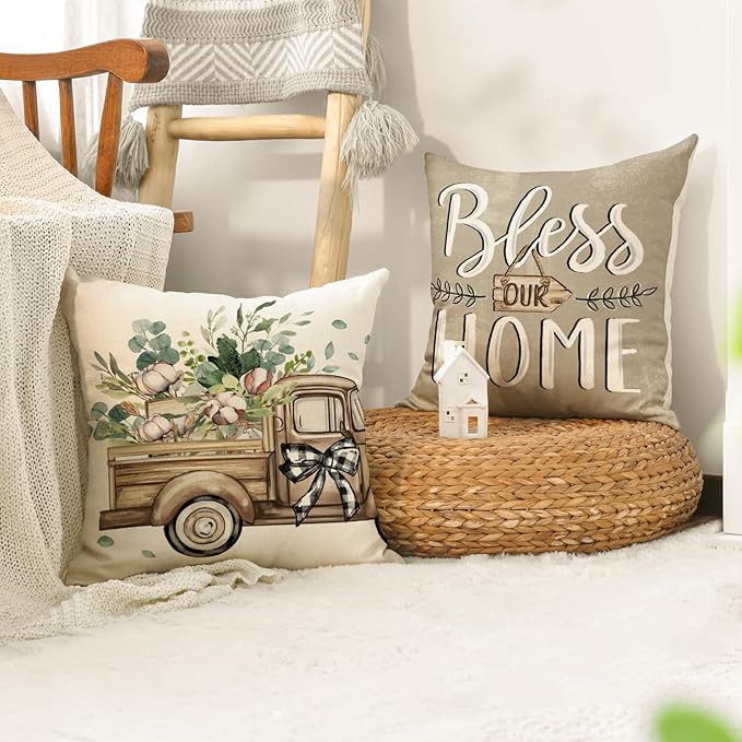 AVOIN Colorlife Bless Our Home Farmhouse Eucalyptus Leaves Throw Pillow Covers - Image 5