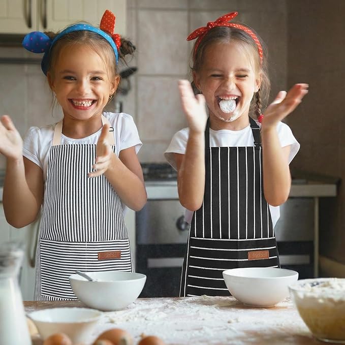 2 Pack Stripes Kids Apron, Kids Cooking Aprons - Image 5