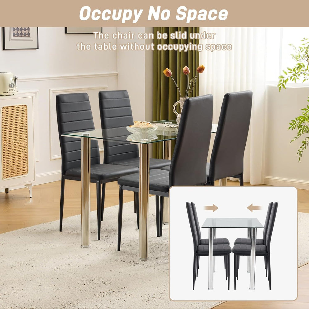 Karl home Dining Chairs Set of 4, PU Leather Balck Kitchen Chairs with Padded...