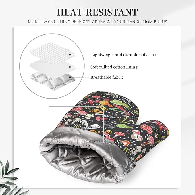 Fresh Mushroom Oven Mitts and Pot Holders Sets of 4, Resistant Hot Pads - Image 4
