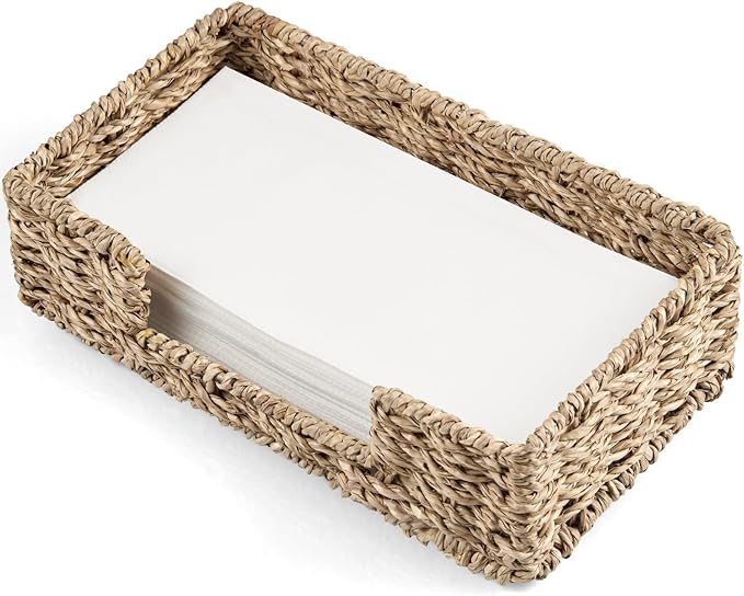 Napkin Holder for Bathroom, Woven Wicker Seagrass Guest Towel Holder Tray by Unknown
