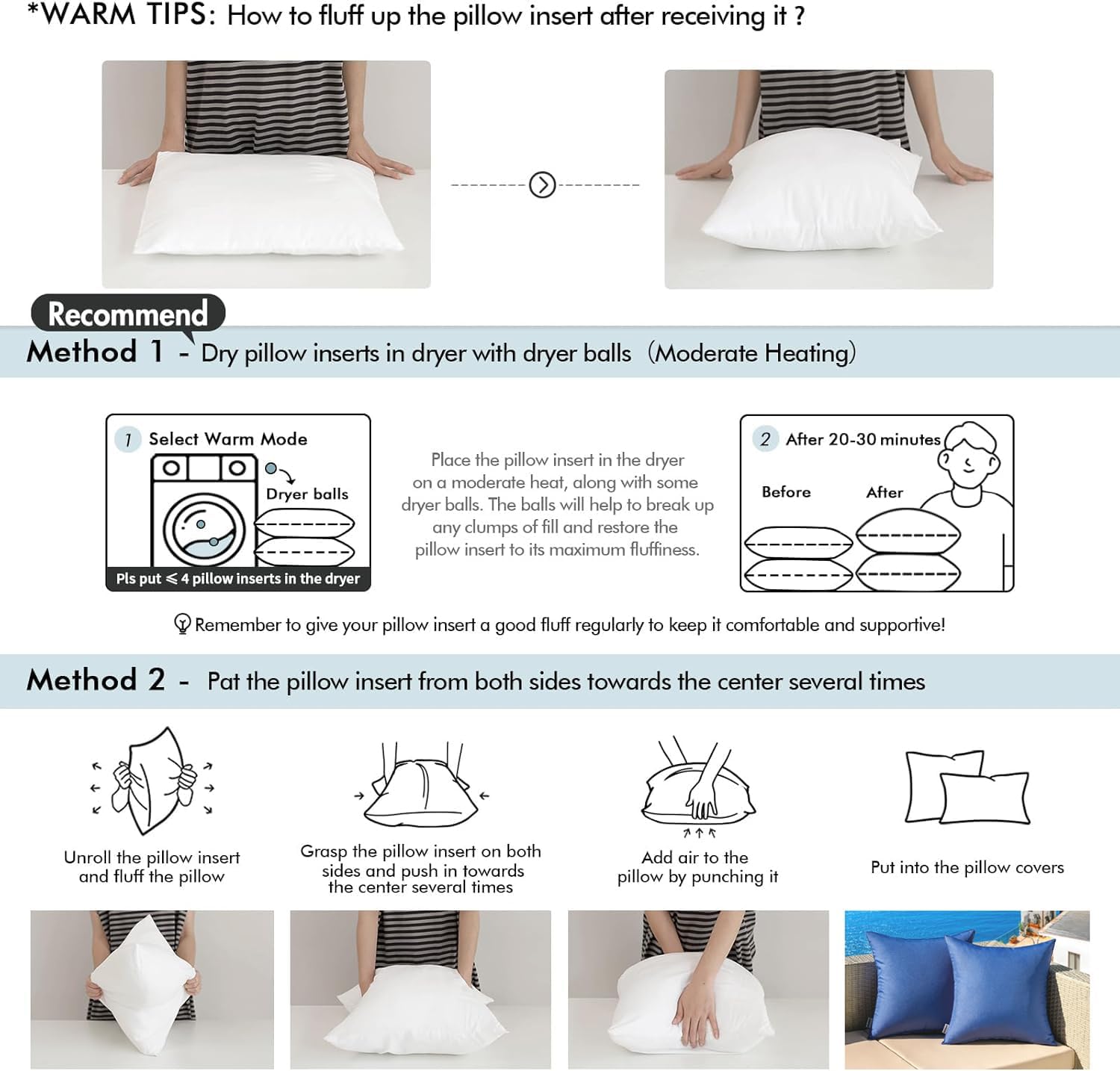 MIULEE 2 Pack 12x20 Outdoor Rectangle Pillow Inserts for Patio Sofa Garden | Waterproof Decorative Throw Pillow Inserts for Patio Sofa Garden Porch Couch