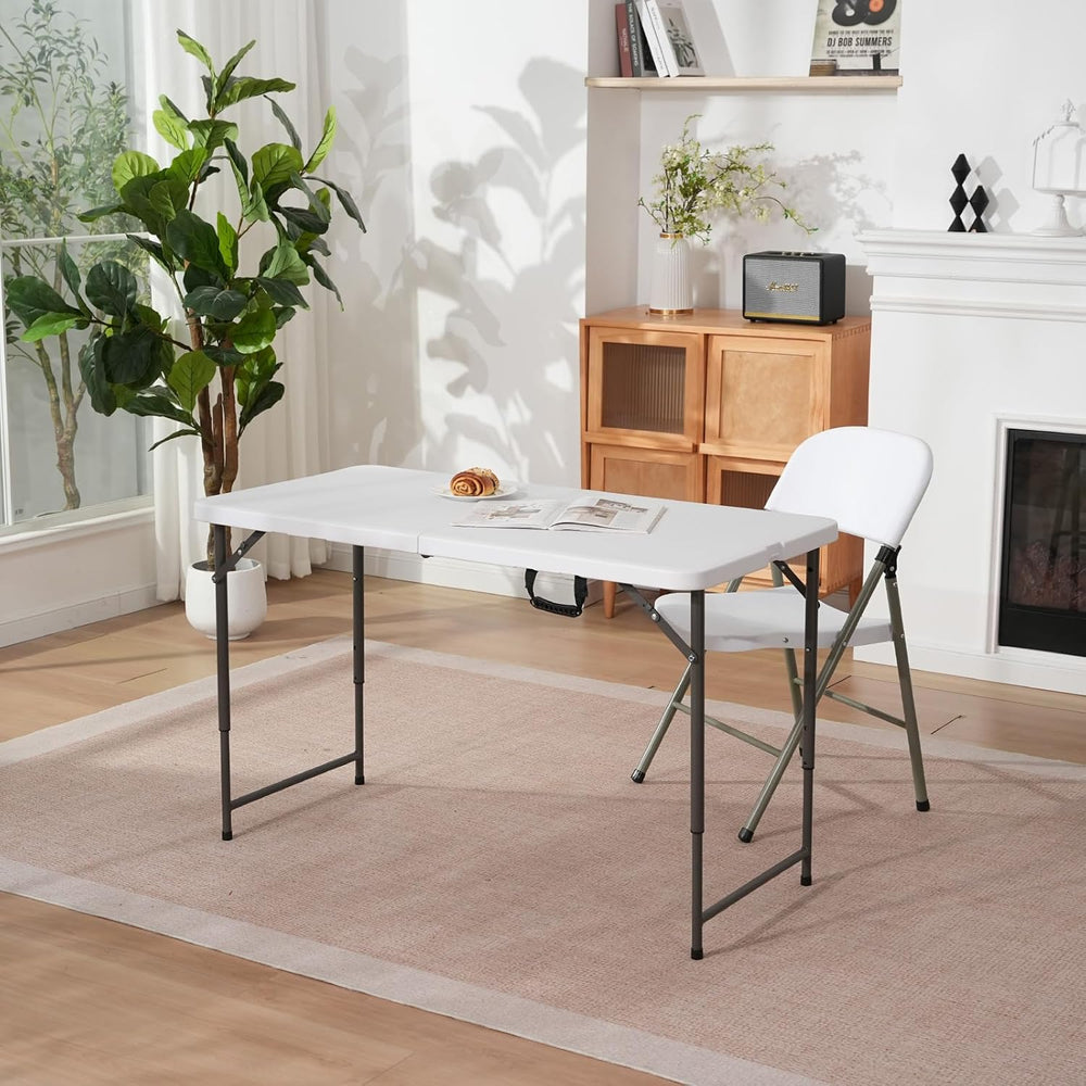 4ft Folding Table with Adjustable Height, 3-Level Foldable Table with HDPE To...
