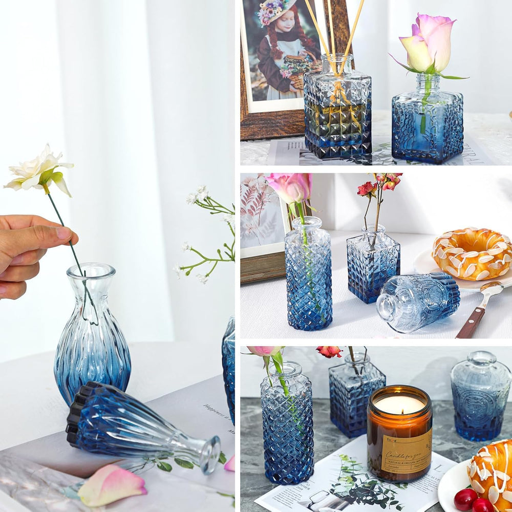 Fixwal 36 Blue Bud Vases Glass Bud Vase Set of 36, Small Vases for Flowers