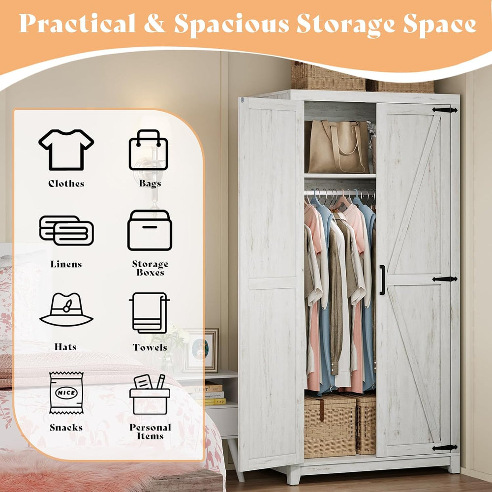 LUXOAK 70" Large Armoire Wardrobe Closet with Hanging Rod, Farmhouse Clo...