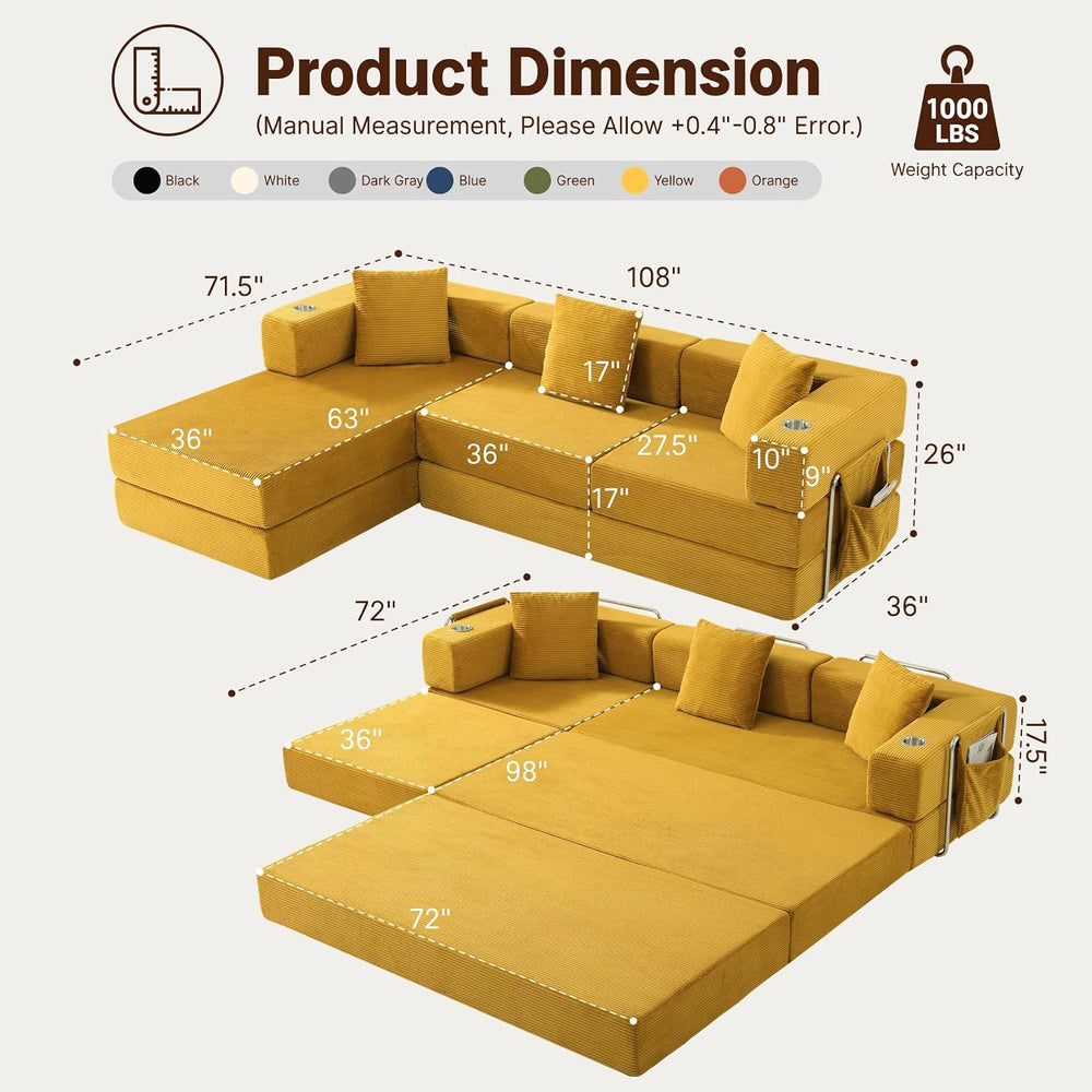Modular Sectional Sofa, 108" L-Shaped Couch with Deep Seat