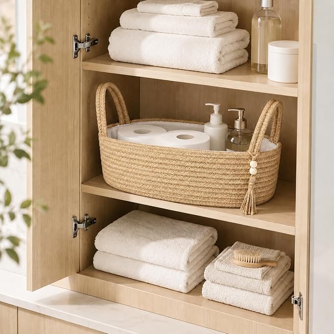 ABenkle Small Storage Basket, Jute Rope Woven Toilet Paper Tray Organizer - Image 4