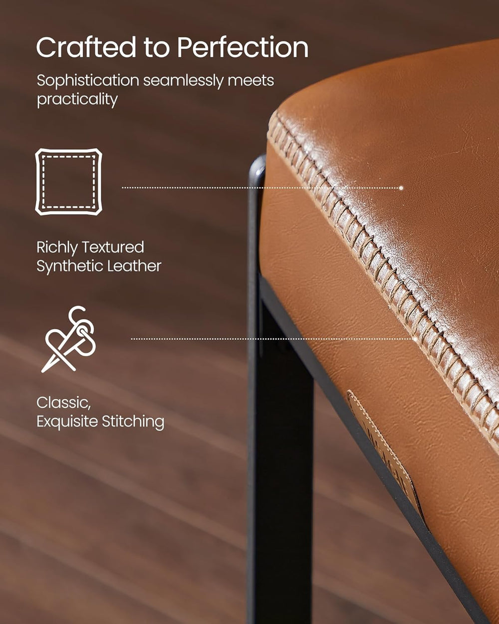 VASAGLE Bar Stools Set of 2, Counter Height, PU Leather, 26-Inch