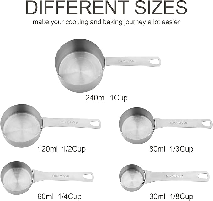 Measuring Cups Set 5, 18/8 Stainless Steel Measuring Cups Set - Image 3