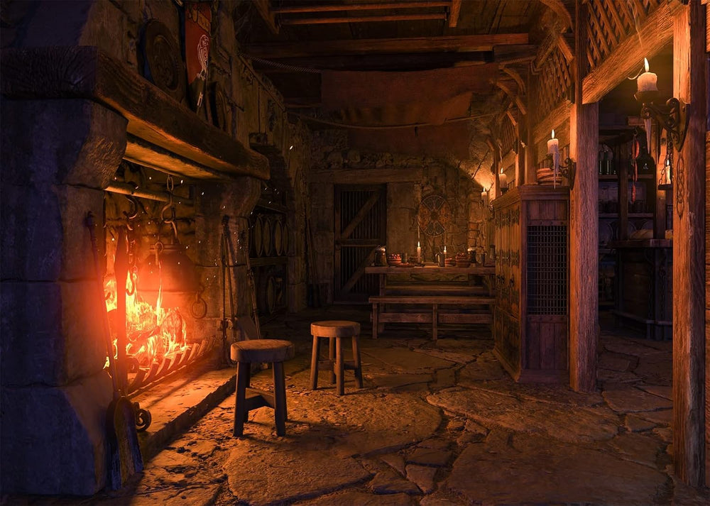 12x8ft Fabric Medieval Tavern Backdrop for Photography Burning Fireplace and ...