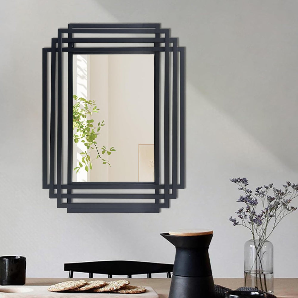24"x18" Rectangle Decorative Mirror with Black Geometric Frame