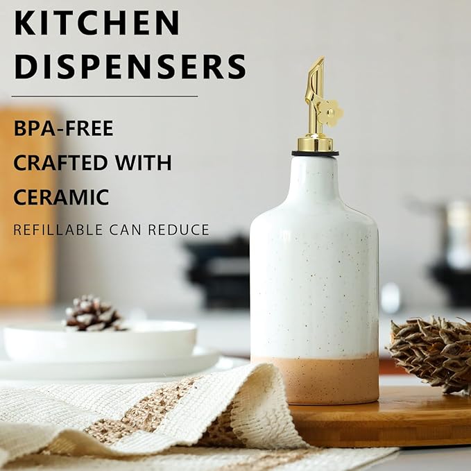 HOMCDALY Ceramic Olive Oil Dispenser Bottle, 16oz Oil Dispenser Bottle - Image 2