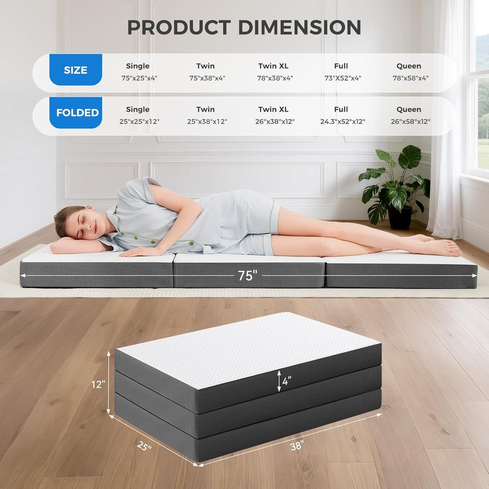 MASVIS Trifold Mattress, 4 Inch Memory Foam Foldable Mattress with Washable C...
