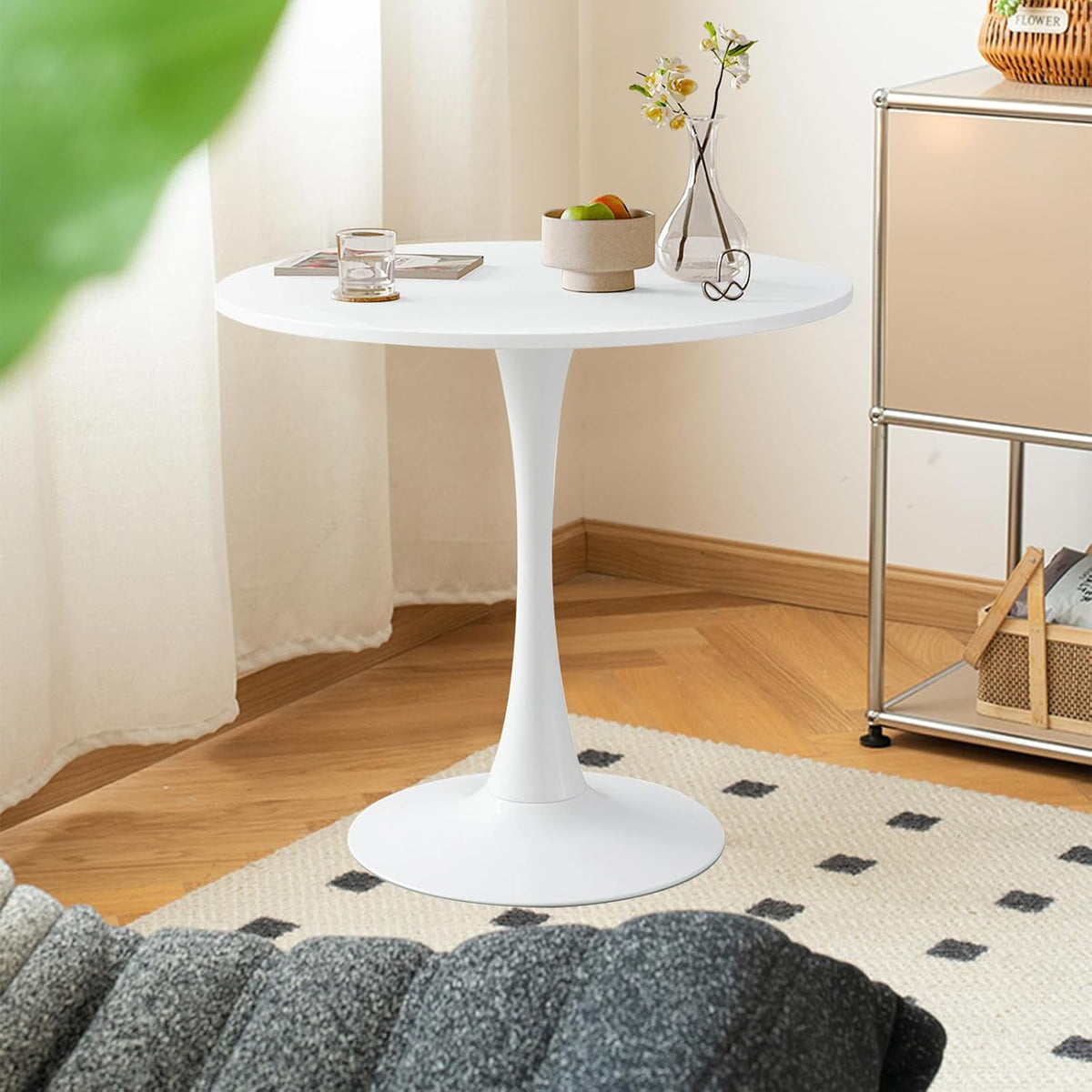 24" Round Dining Table for 2 MDF Table Top and Heavy Metal Dining Table Leg for Kitchen Dining Room Apartment Small Space(White)