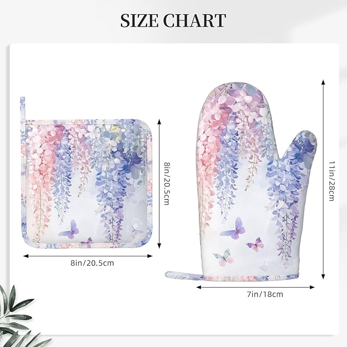 Oven Mitts and Pot Holders Botanical Flower Butterfly Silicone Kitchen - Image 3